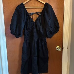 Old Navy Black Puff-Sleeve Mini Dress with Tie-Back